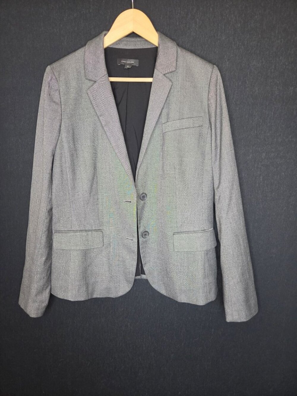 💙 Ann Taylor Gray Two Button Tailored Blazer Size 12T Tall Career Suit Jacket